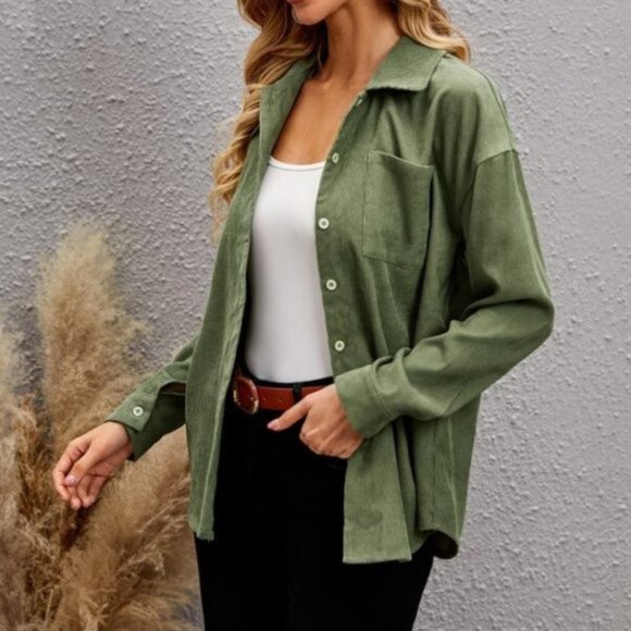 COMFY Green Corduroy Button Down Shirt - Picture 5 of 6